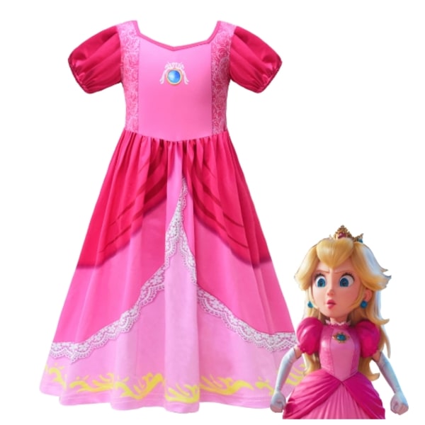 Peach Princess Cosplay Dress Girl Game Kostym födelsedagsfest 140cm