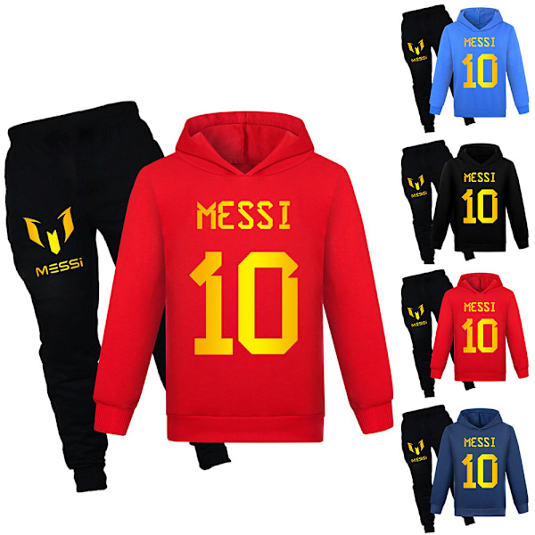 Messi tryckt barn pojke flicka Hoody Tracksuit Jumper Hoodies Topp Byxor Set Outfits Sportkläder Navy blue 150cm