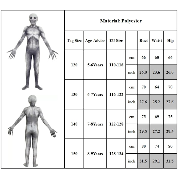Rake Morphsuit Halloween Kostym för Pojkar och Flickor - Nytt Halloween Kostym Långärmad Cosplay Rollspel Bodysuit för Barn 150cm