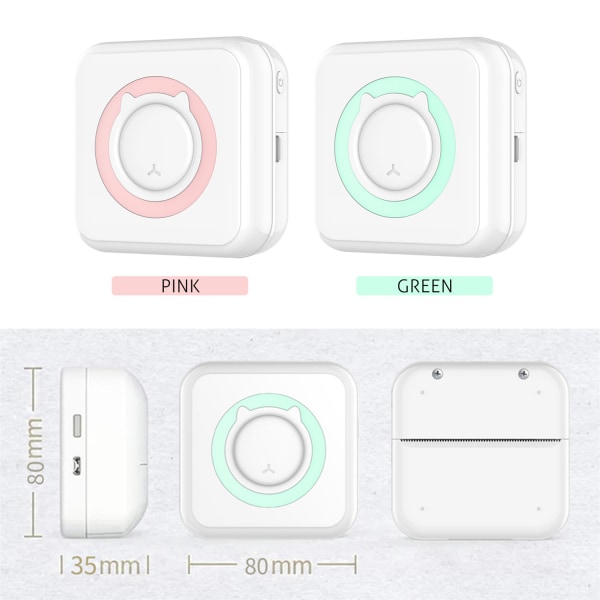 Mini Bluetooth thermal skrivare Fotoskrivare för smartphone Green 10 rolls of paper