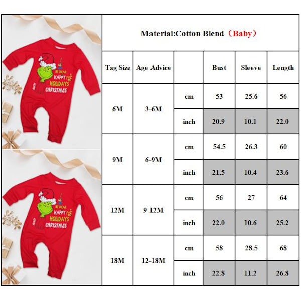 Jouluinen perhepyjama-asu vanhemmille ja lapsille Baby 9M
