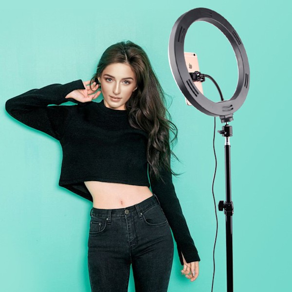 [3 dagars leverans] Lätt Bordsmodell 10 tums Ring Light med 2 Stativ - 18 RGB Färg Dimmbar Selfie Ring Light med Fjärrkontroll, Justerbar Höjd, för TK