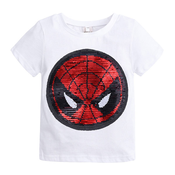 Barn Pojkar T-shirt Vändbar paljett Spider Man Print T-shirt White 3-4 Years