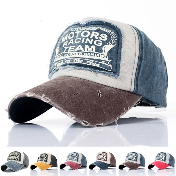 Sliten Motor Racing Team Trucker Baseball Cap Män Kvinnor Böjd Topp Solhatt Coffee brim