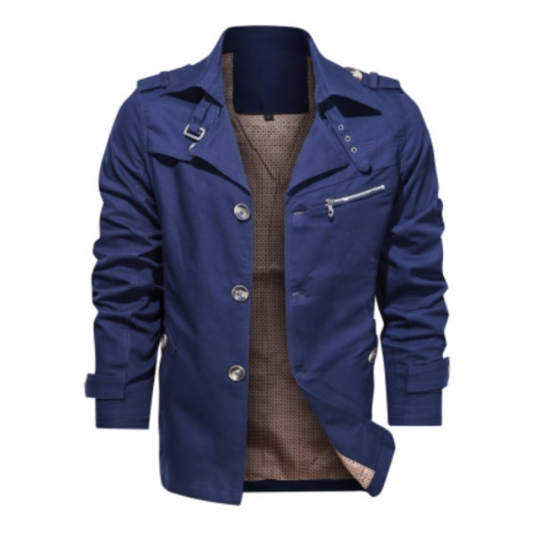 Vårför höst Trenchcoat Herrjackor Casual Ytterkläder Vindjacka Slank Krage Kavajer Blue 5XL