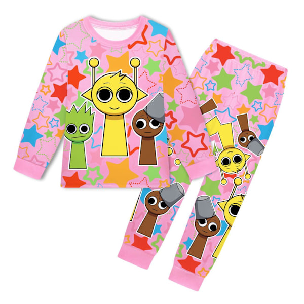 Rhythm Box Barn Pojkar Söta Tecknade Figurer Pyjamas Set Långärmade Toppar Shorts Sovkläder Nattkläder Loungewear Outfits Pink 130cm