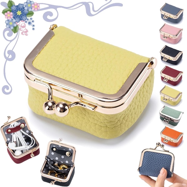 Läder Mini Smyckeskrin, Bärbar Retro Läder Myntplånbok Smyckeskrin med Lås, Reseringask Passar för Örhängen/Ringar/Halsband/Armband Yellow