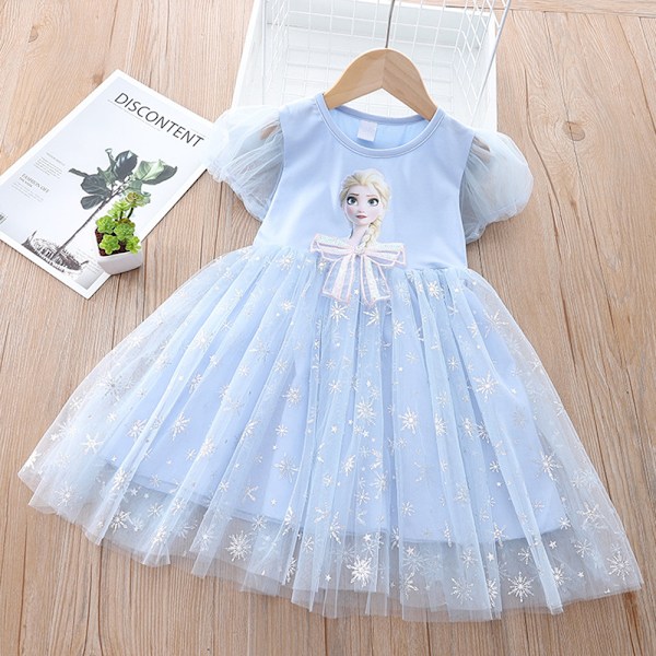 Barn Flickor Frozen Elsa Prinsessa Klänning Födelsedagsfest Sommarklänning Ålder 3-7 År Light blue 120cm