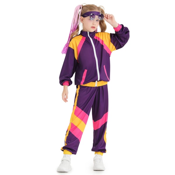 Barbie 80-talets Träningsoverall Barn Hip Hop Kostym Topp Byxor Set Outfit purple XS