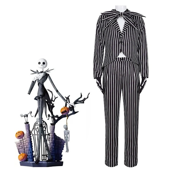 Halloween The Nightmare Before Christmas Jack Skellington Cosplay Kostym Jumpsuit Herr Fest Fancy XL