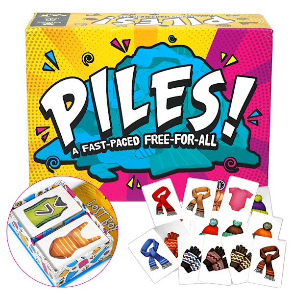 Piles! Nopeatempoinen, kaikkien vastaan kaikkia -korttipeli, perhepelailta, lautapeli