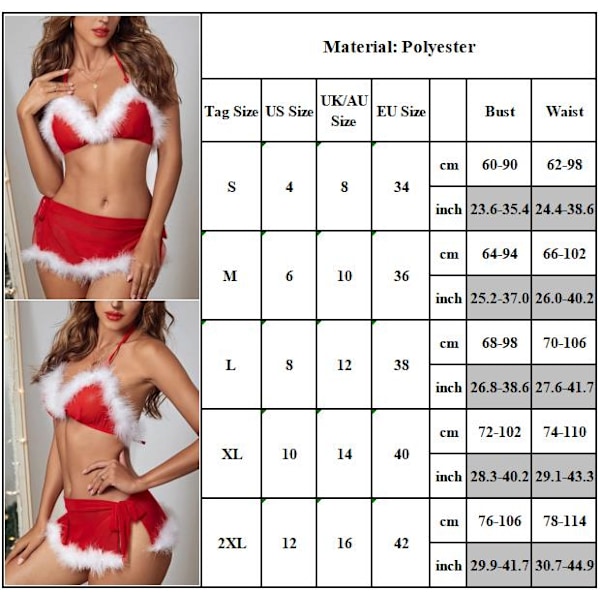 Kvinnors Jultomte Cosplay Sexig Lingerie Underkläder Nattkläder Sovkläder M