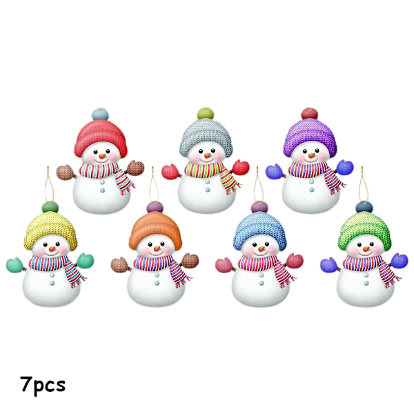 7 st Snögubbe Ornament för Julgran Trä Hängande Dekorationer Set Trähantverk Jul Heminredning 7PCS