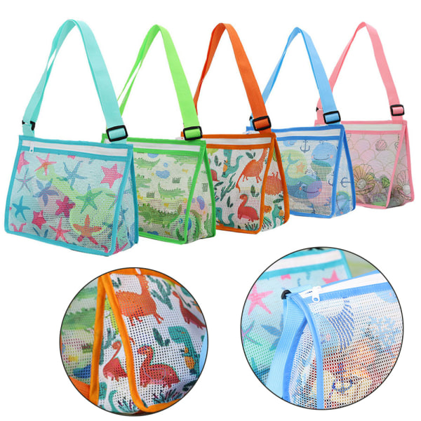 Kids Toy Mesh Beach Bag Shell-uppsamlingsväska med rem D