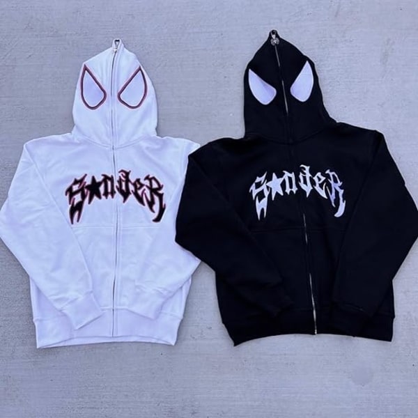 Huvtröja för män och kvinnor, Street Retro Hip Hop Punk Spider white L