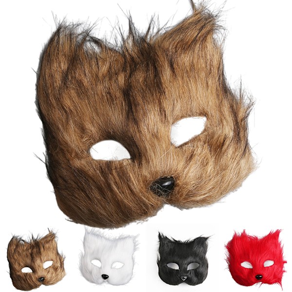 Katt Räv Mask Päls Räv Mask Ögonmask Djur Cosplay Kostym Halloween Maskeradkläder Vuxen Karneval Fest Prop Black