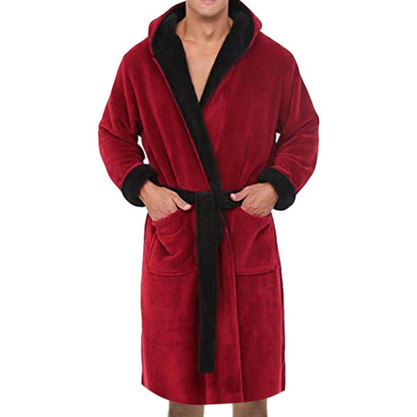 Mjuk mantel för mäns mantellbadrock vinterhusrock pyjamas Rödaktig svart XL