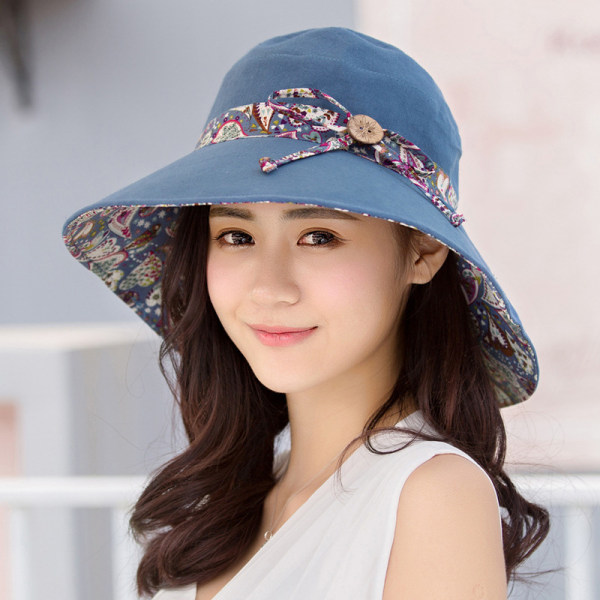 Lady's fashion träspänne solskydd stor brätte hatt Navy