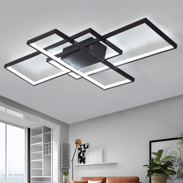 [3 päivän lähetys] LED moderni kattovalaisin - kattolamppu - olohuoneen lamppu - koristeellinen kattovalaisin olohuoneeseen, makuuhuoneeseen, keittiöön ja toimistoon Warm Light - Black 90x50cm
