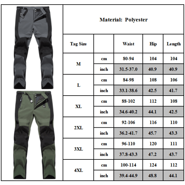 Herr vinter utomhus vindtät mjuk skalbyxor fleecebyxor Army green XL