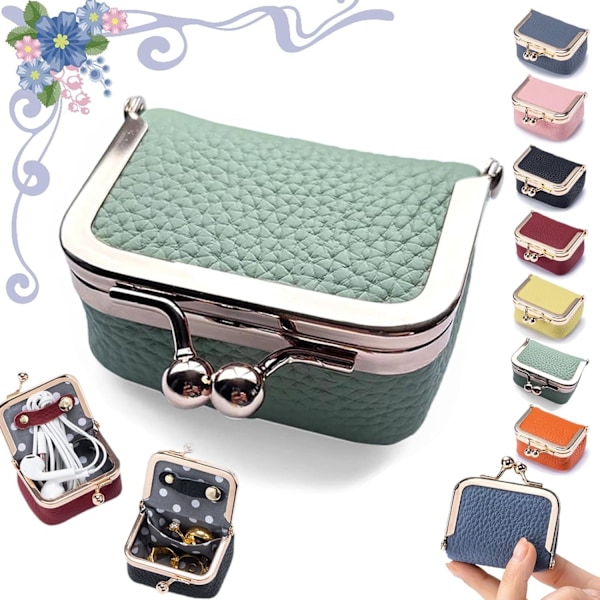 Läder Mini Smyckeskrin, Bärbar Retro Läder Myntplånbok Smyckeskrin med Lås, Reseringask Passar för Örhängen/Ringar/Halsband/Armband Green
