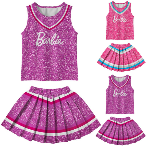 Flickor Barbie Cheerleader Cosplay Linnen Kjolar Uniform Outfit rose red 110cm