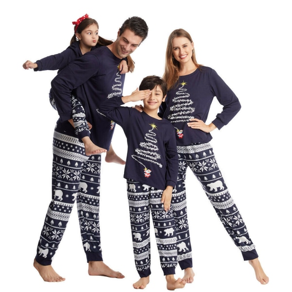 Jul Matchande Familj Pyjamas Outfit Xmas Nattkläder Kid-Navy 12T