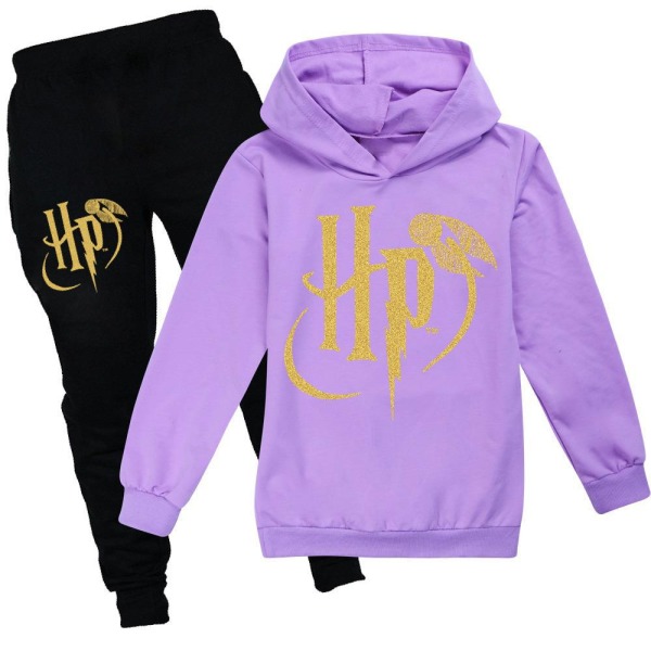 Barn Harry Potter Träningsoverall Hoodie Topp + Byxor Outfit Halloween purple 130cm