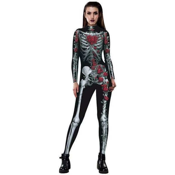 Dam Halloween Cosplay Kostym 3D Tryckt Skelett Skalle Tryckt Bodycon Strumpbyxor Jumpsuits Bodysuit S