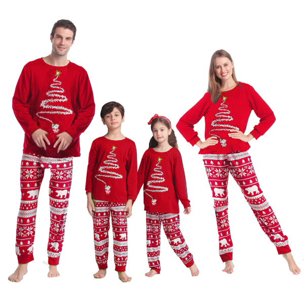 Jul Matchande Familj Pyjamas Outfit Xmas Nattkläder Kid-Red 10T