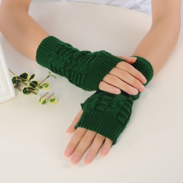 Neutrala halvfingerhandskar vinterstickade fingerlösa handskar Dark green