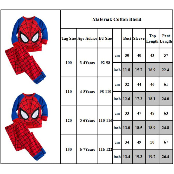 Pojkar Spiderman Pyjamas Outfits Nattkläder Set 100cm
