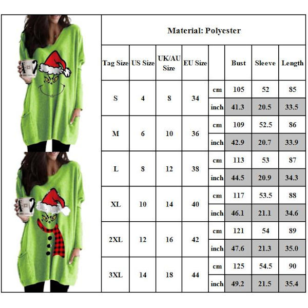 Grinch Jul Mode Damtröjor Casual Långärmad B 2XL