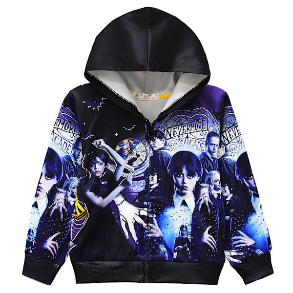 Onsdag Säsong 3D Print Barn Hoodie Dragkedja Rock Långärmad Toppar black 140cm