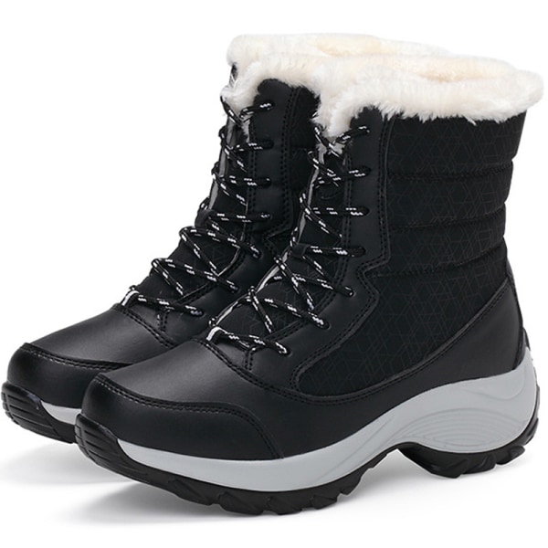 Snow Boots Plus Velvet High-Top Lace-Up Boots Skor för kvinnor black 38