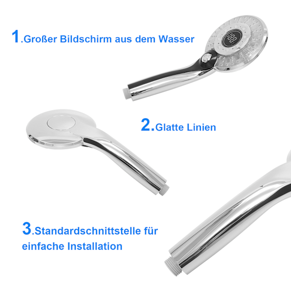 LED Brusehoved, Regnbruser, Håndbruser, Temperaturindikator, 3 Lysfarver, Vandbesparende