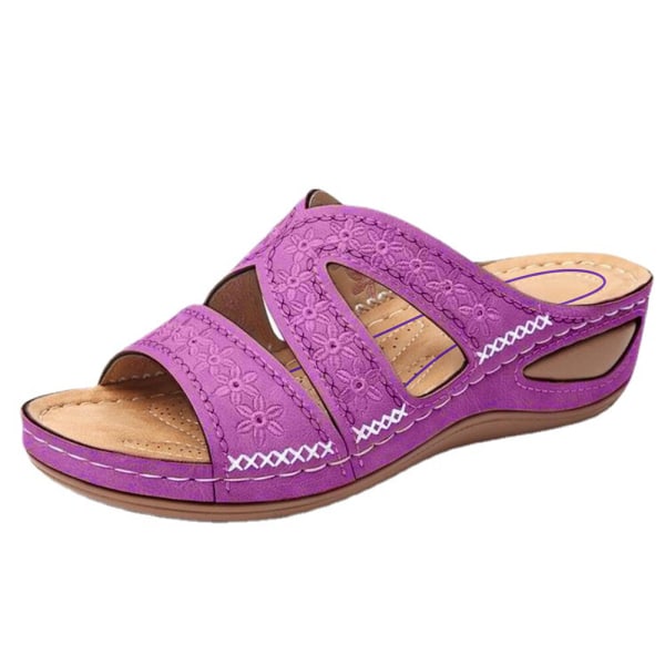 Ortopediska sandaler för kvinnor Låg kil Anti-Slip Mules Skor Purple 38
