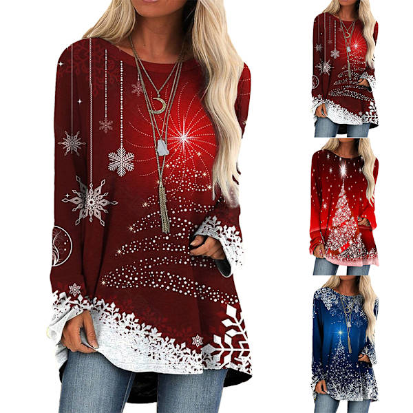 Dam Jultryckt Lång Topp Dam Xmas Tröja Jumper Tunika Blus M