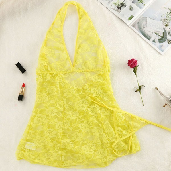 Damunderkläder Print Mesh Lace Cosplay Fancy Nightwear Sovkläder Yellow M