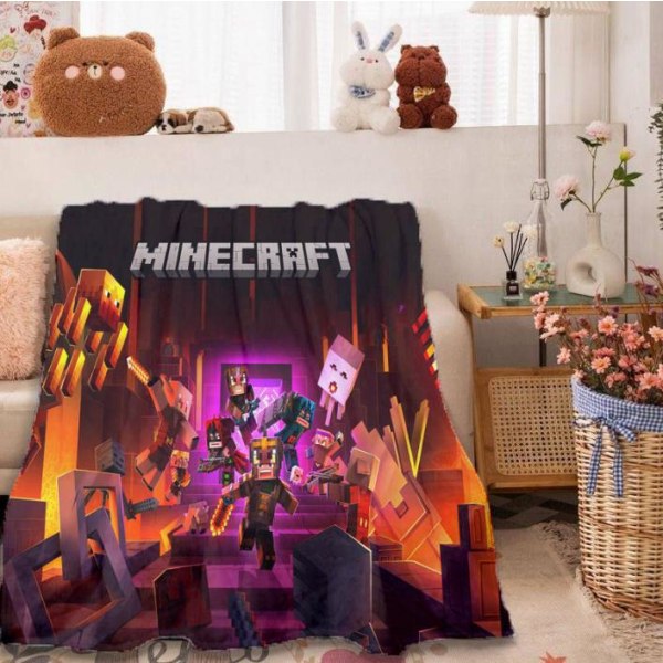 Minecraft Cartoon mjuk plyschfilt för vardagsrummet C 125*150cm