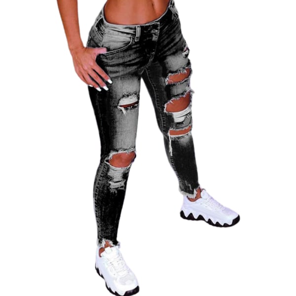 Fashion Street Style Damans slitna Stretch Jeans Byxor Black 4XL