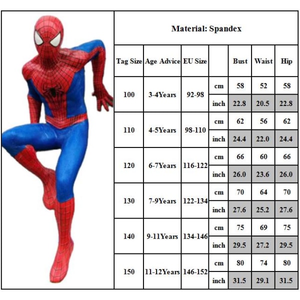 Spiderman Cosplay Jumpsuit Festdräkt för barn Barn 7-9 Years