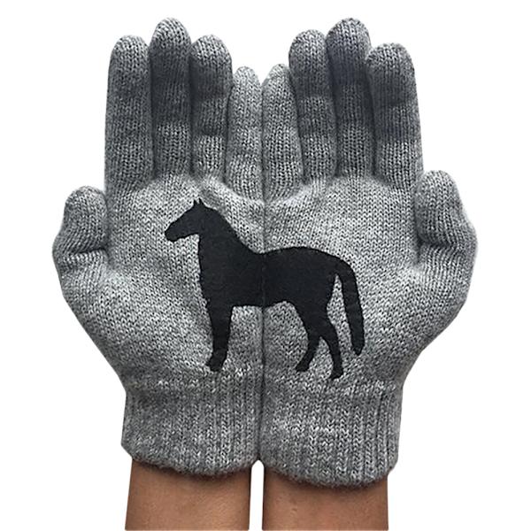 Dam Svart Häst Tryckta Handskar Korta Mode Retro Handskar gray