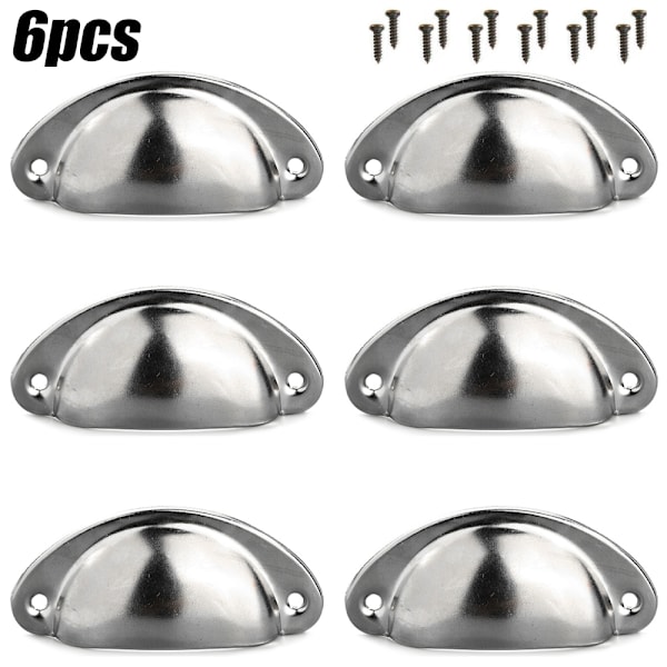 6 stk. Koptræk Skålhåndtag Skab Skabsdør Skuffe Silver 6PCS