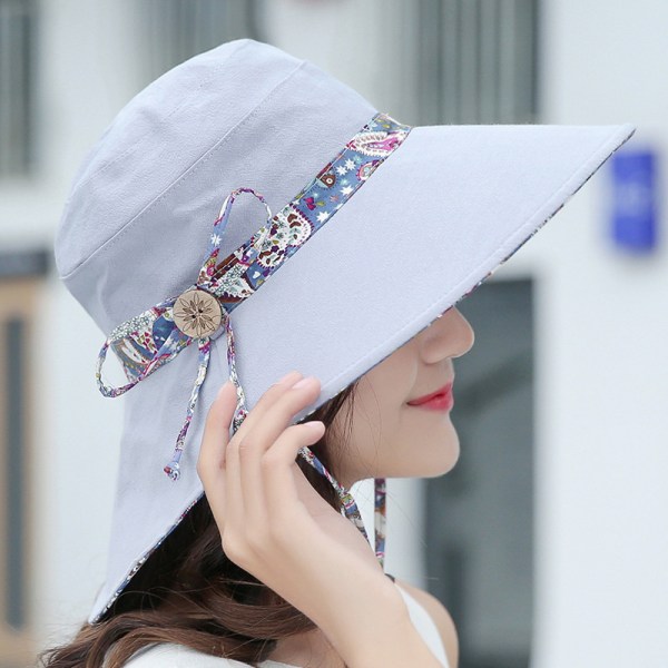 Lady's fashion träspänne solskydd stor brätte hatt light grey