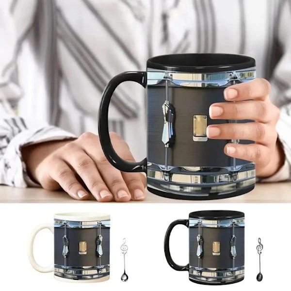 Vintage Trummugg Rolig Present till Trummis, Trumspelande Kaffekopp Julklapp Black