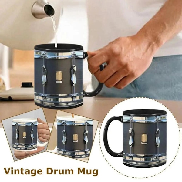 Vintage Trummugg Rolig Present till Trummis, Trumspelande Kaffekopp Julklapp White+spoon