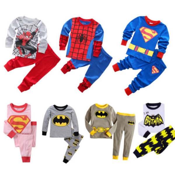 Barn Spiderman Batman Långärmad Byxor Outfits Nattkläder #1 100cm