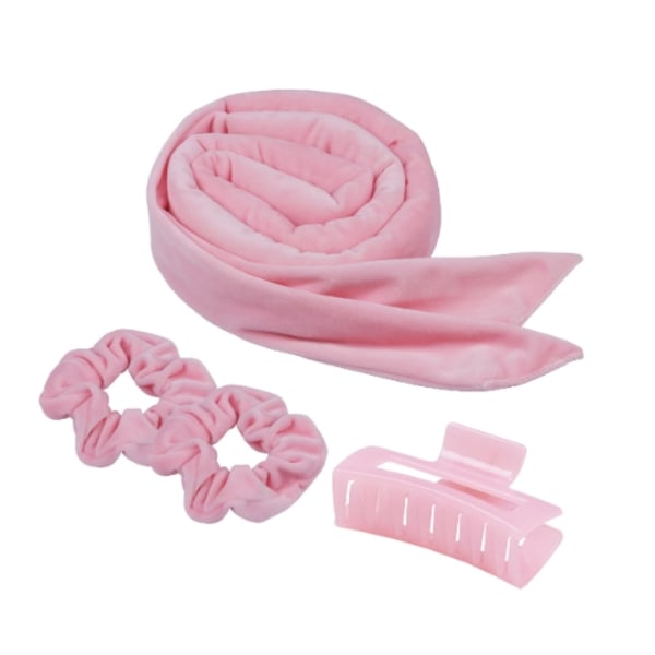 Värmelös Curling Pannband Curl Ribbon med Hair Claw Clip pink