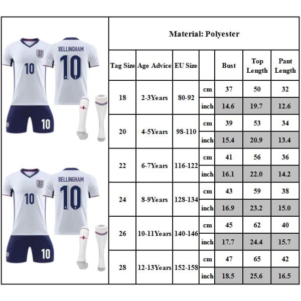 Europeiska Cupen England Hemma Fotbollströja Barn Jersey Träningsoverall Set NO.10 12-13Years